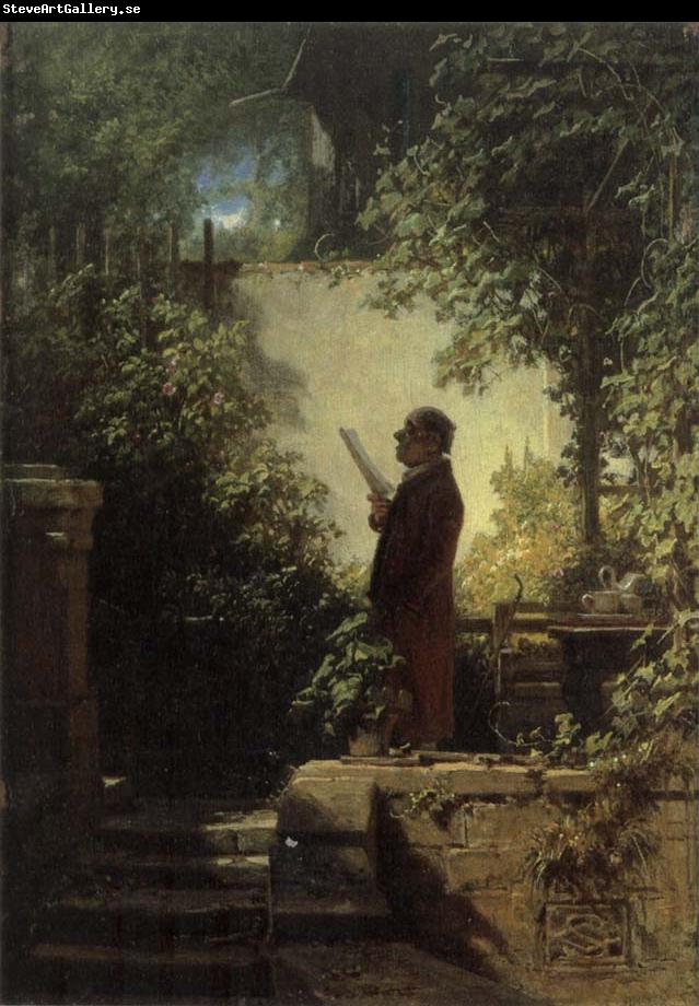 Carl Spitzweg Man Reading the Newspaper in His Garden